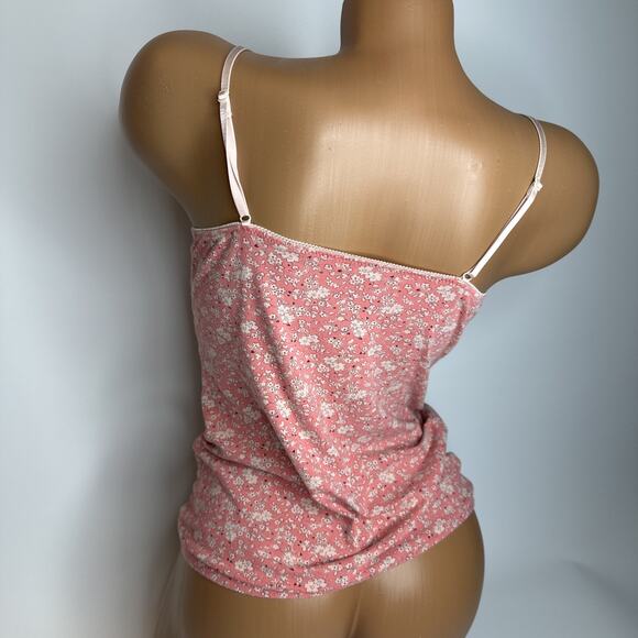 Uniqlo Pink Ditsy Floral Lace Trim Cami Tank Top Coquette Retro Y2K Bow Small - Picture 2 of 10
